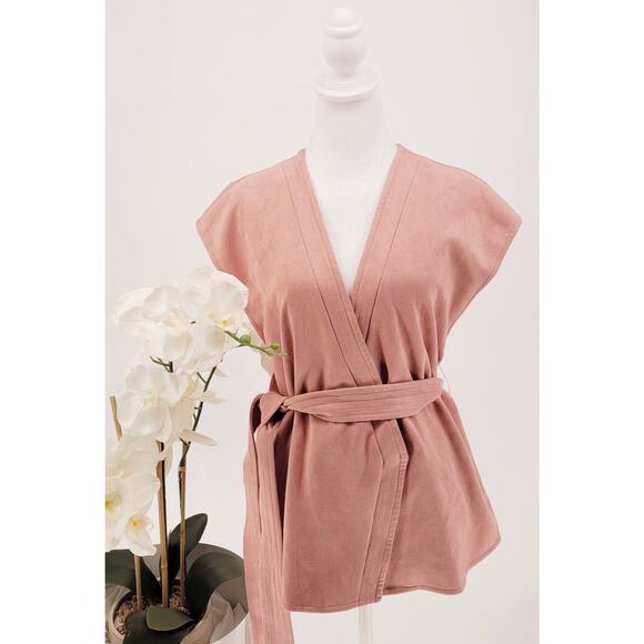 Ryegrass Womens Dusty Rose Belted Soft Terrycloth Self-Tie Wrap Vest Size XL - Picture 1 of 8